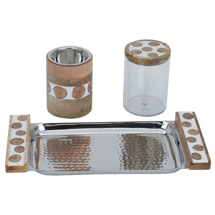Al Saif Gallery Steel Incense Burner Set, 29.5 x 14 x 11.5 cm, Incense Box with Tofaria, 3 Pieces - Brown product image 1