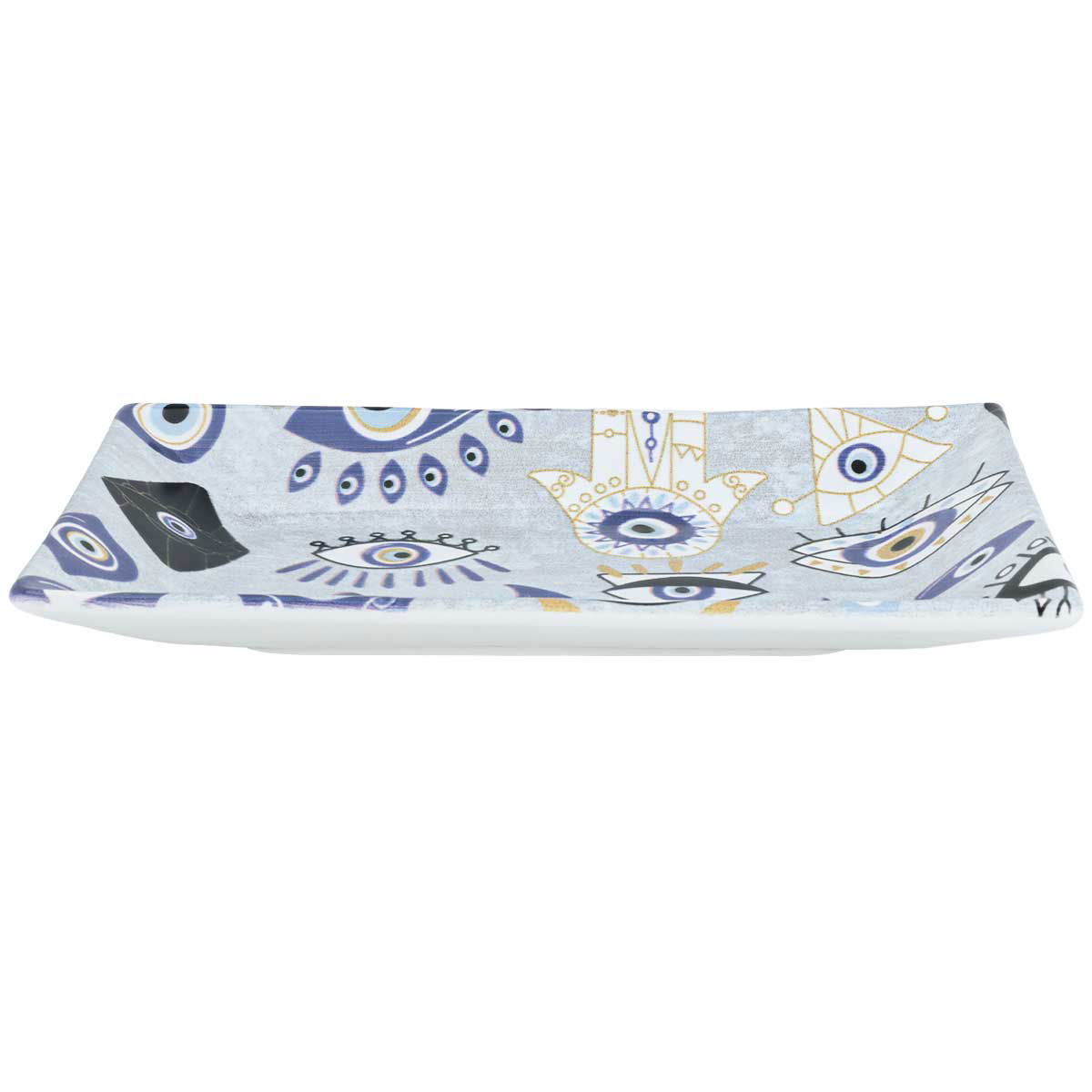 Al Saif Gallery porcelain serving plate set, rectangular, 3 pieces - blue eye pattern product image 2