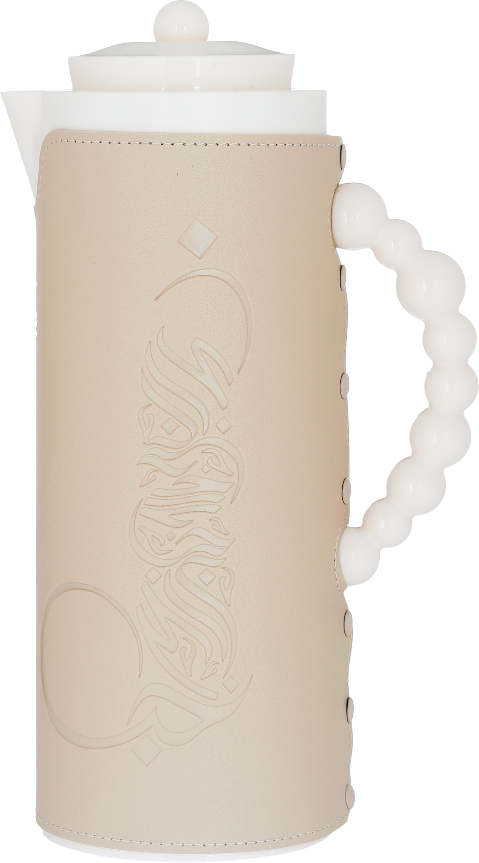Al Saif Gallery Royal 7 glass thermos, 1 liter, plastic outer shell with leather cover - beige product image