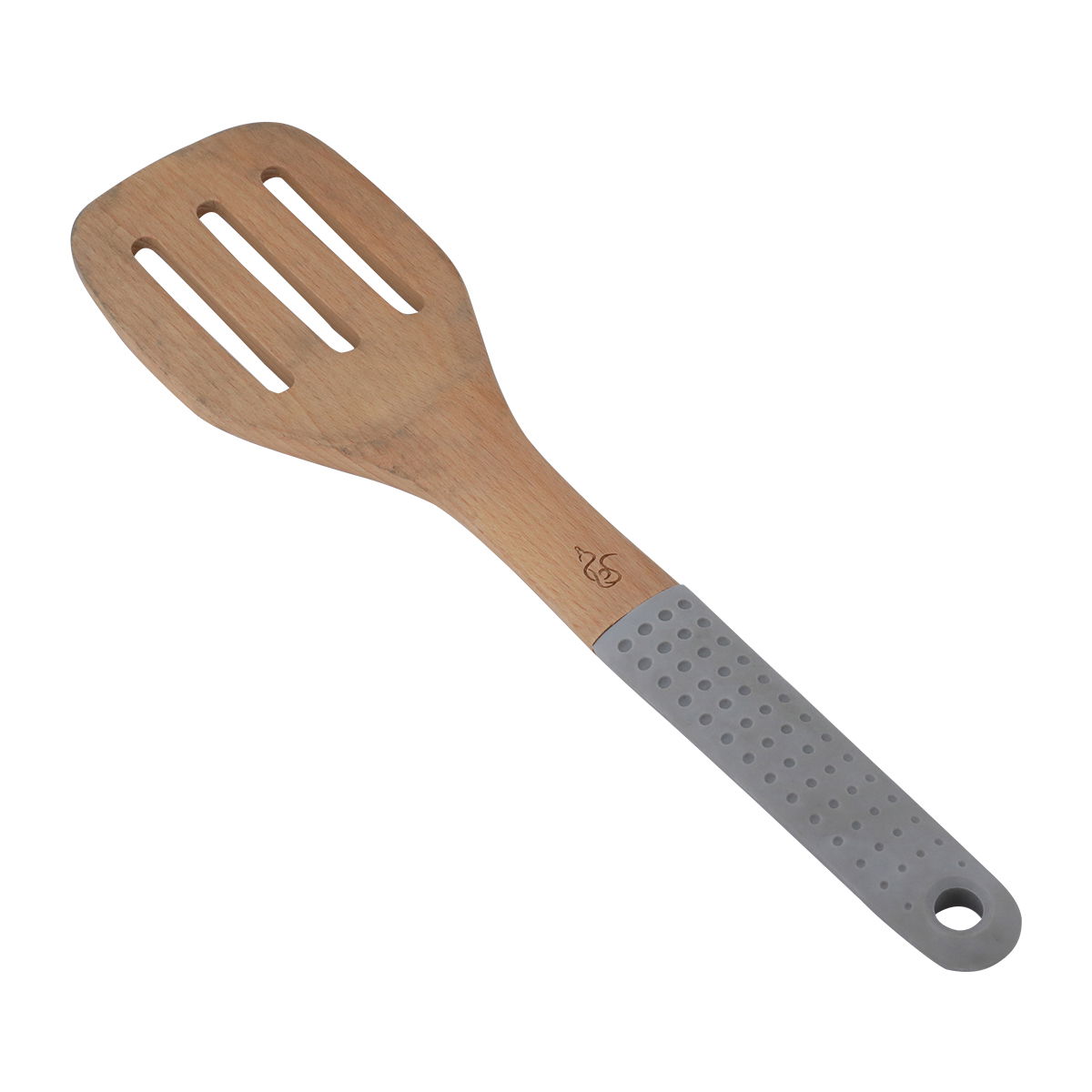 Al Saif Gallery wooden cooking pan, 30 x 8 cm, perforated with silicone handle - light grey product image