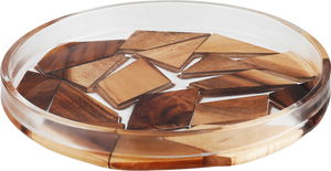 Al Saif Gallery Acrylic serving dish, 17x17x2.5 cm, round - light wood product image
