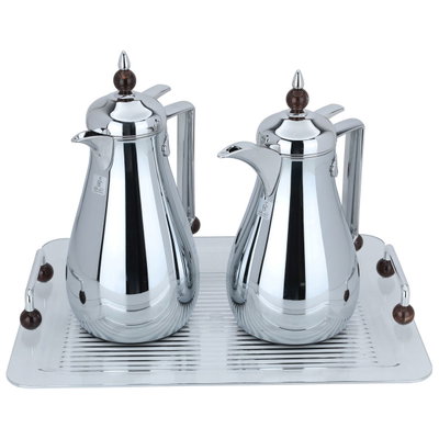Al Saif Gallery Thermos set with Tofreya , 3 pieces, glass inner container, plastic outer shell - silver product image 2