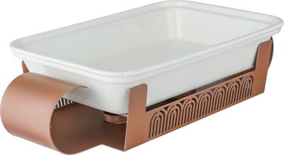 Al Saif Gallery Porcelain Food Warmer, 13.5 inches, 42x20x12 cm, Steel Base, Glass Lid, Rectangular - White Brown product image 4