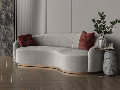 Modern Swedish wood sofa, 228x85x48 cm, Chanel fabric - light gray product image 3