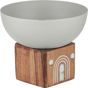 وعاء تقديم ستانلس استيل السيف غاليري، 10×12×12 سم، قاعدة خشب - رمادي خشبي product image 2