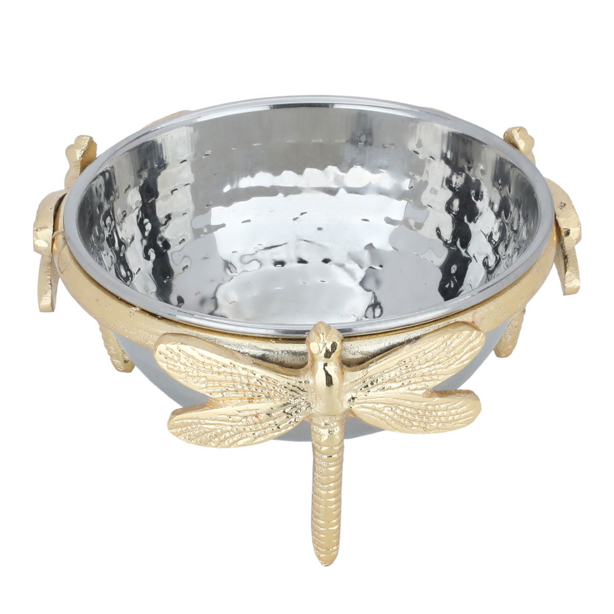 Al Saif Gallery steel bowl, 18.5 x 18.5 x 9 cm, round, gold butterfly legs, small - silver product image 2