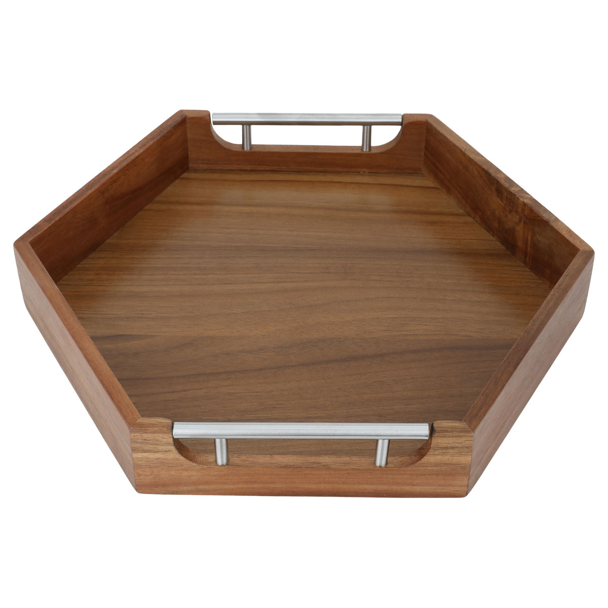 Al Saif Gallery wood serving tofir, 5.8 x 35 x 40.2 cm, hexagonal, steel handle - brown product image 2