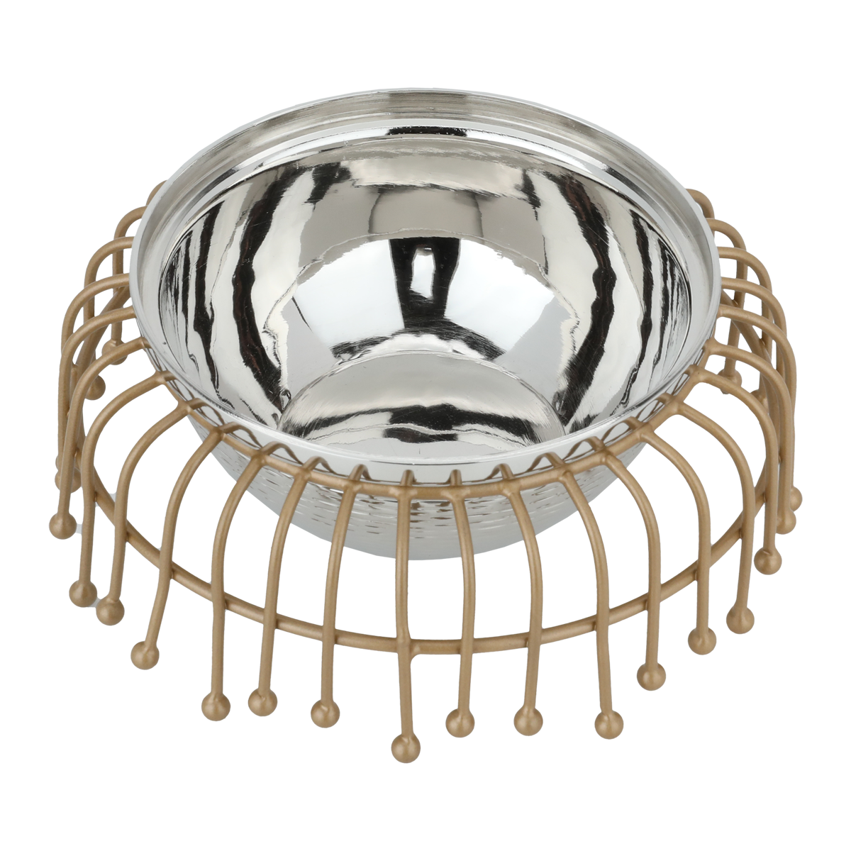 Al Saif Gallery steel serving plate with a gold base, 16 x 16 x 10 cm, circular - silver product image 1