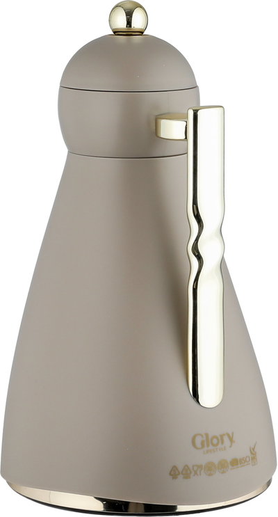 Noor Plastic Glory Thermos, 1 Liter, Glass Inner Container, Pump, Gold Handle - Cappuccino product image 3