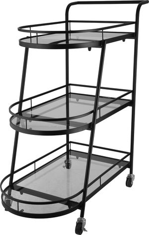Al Saif Gallery Glass Serving Trolley, Steel Handle, Three-Tier - Black product image 2