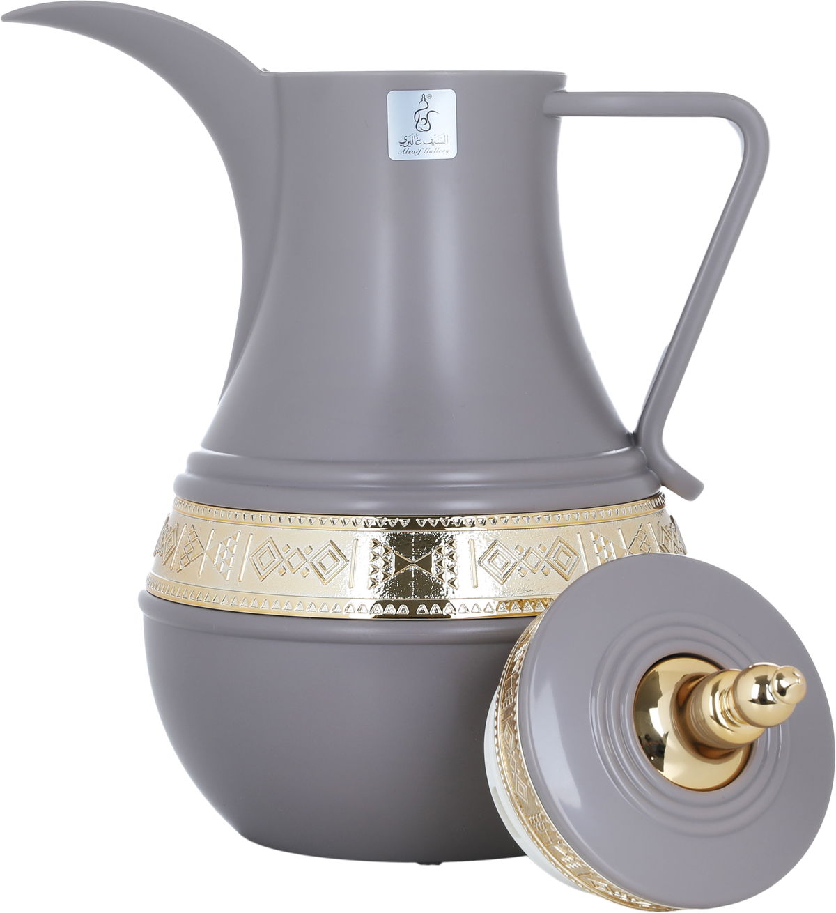 Al Saif Gallery Amal thermos set, 1/0.75 litre, two pieces, gilded, thermal glass inner shell, plastic outer shell - Cappuccino product image 9