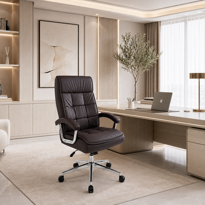 كرسي مكتب معدن وجلد، 110×50×55 سم - بني product image 2