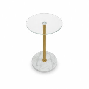 طاولة خدمة مفرد زجاج، 55×35×35 سم، قاعدة رخام دائرية، رافعة استيل - ذهبي product image 2