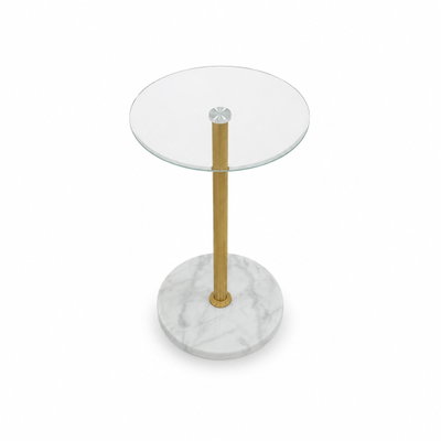 طاولة خدمة مفرد زجاج، 55×35×35 سم، قاعدة رخام دائرية، رافعة استيل - ذهبي product image 2