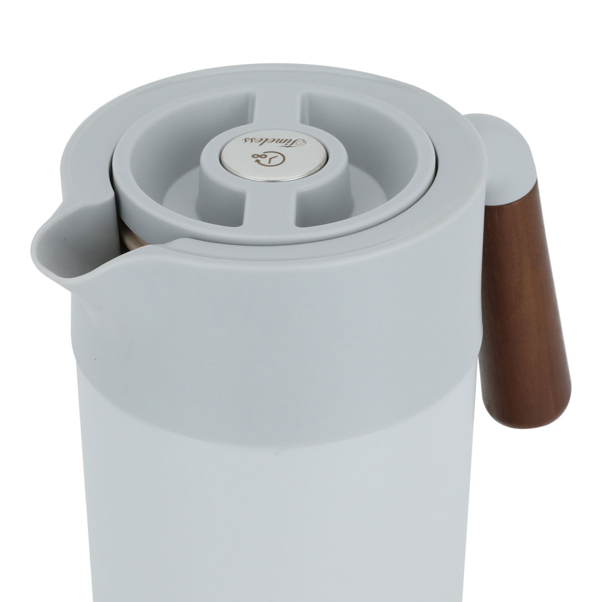Timeless Tara Thermos, 1.2 litres, wooden handle, squeezer, steel inner container, steel outer shell - gray product image 4