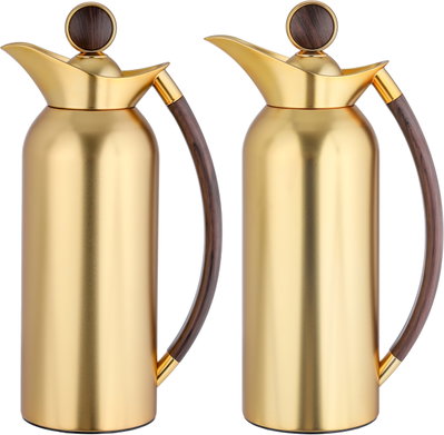 Al Saif Gallery Al Thuraya Thermos Set, 2 Pieces, 1/1 Liter, glass interior, black handle, gold push-button lid product image 2