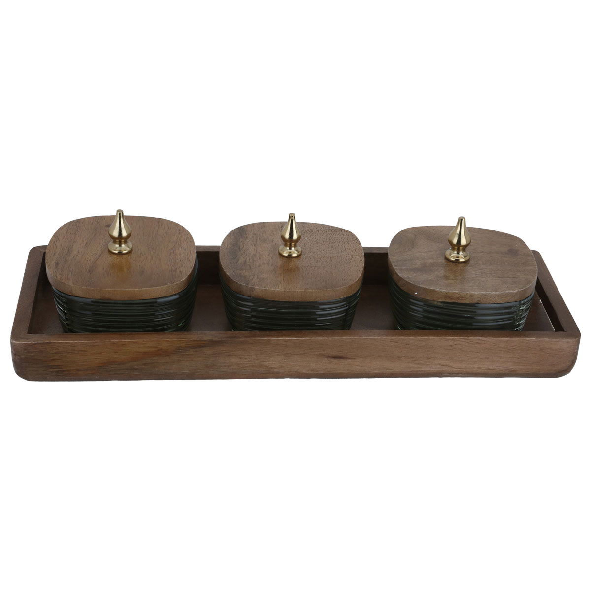 Al Saif Gallery glass candy set, 4 pieces, with wooden lid - transparent product image
