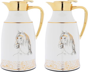 Al Saif Gallery thermos set, 1.3 liters/1 liter, glass inner container, plastic outer shell - white and golden product image 2