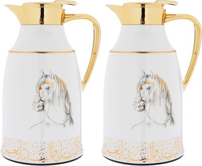 Al Saif Gallery thermos set, 1.3 liters/1 liter, glass inner container, plastic outer shell - white and golden product image 2
