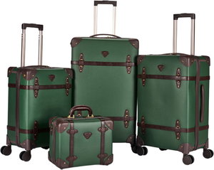 Limra LMA-16970 Limra Faux Leather Luggage Set, 4 Sizes, 4 Wheels, 360 Degree Rotating - Dark Brown Green product image
