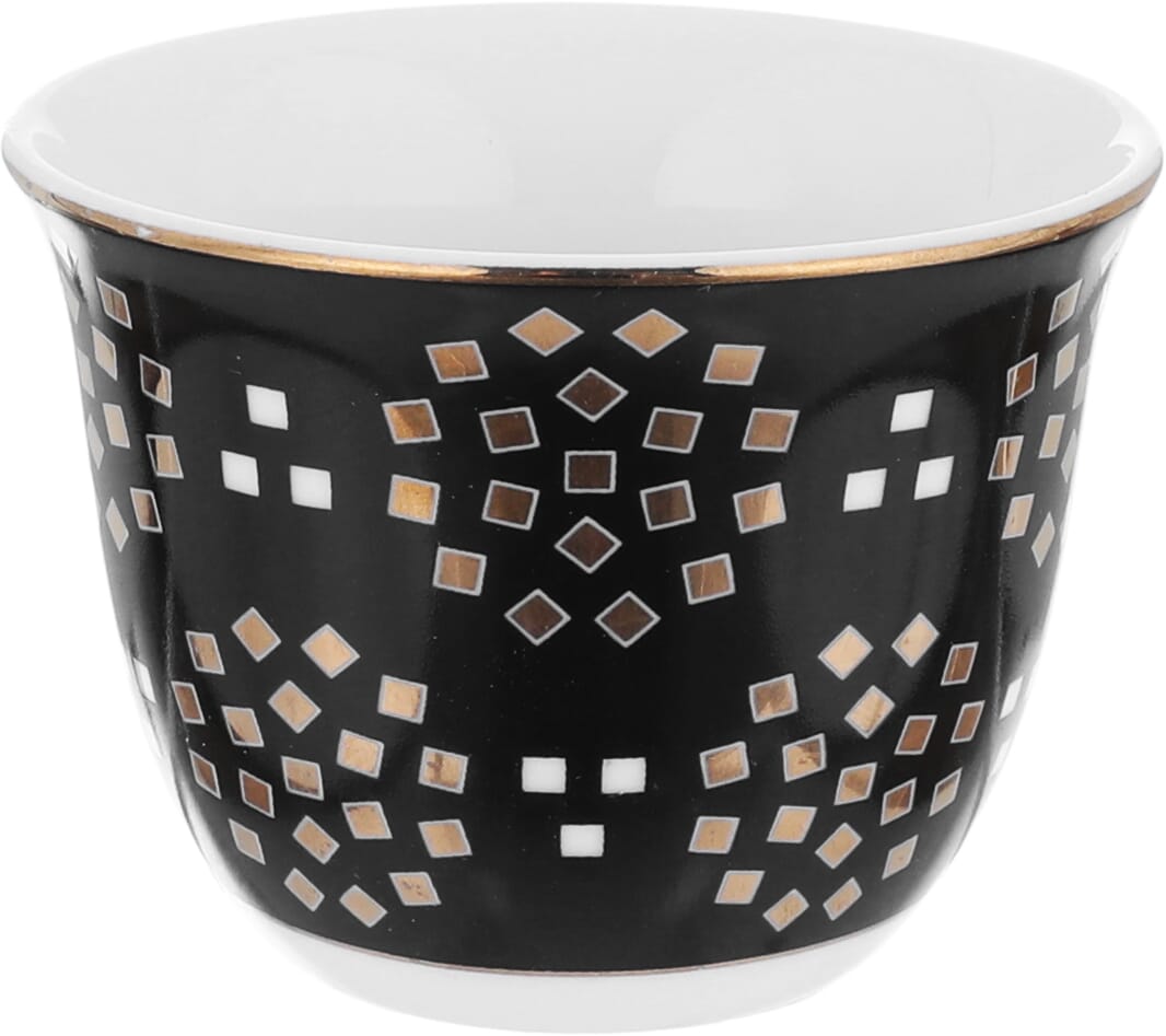 Al Seef Gallery Arabic Porcelain Coffee Cup Set , 12 pieces, 80 ml, gold check pattern - white black product image 3