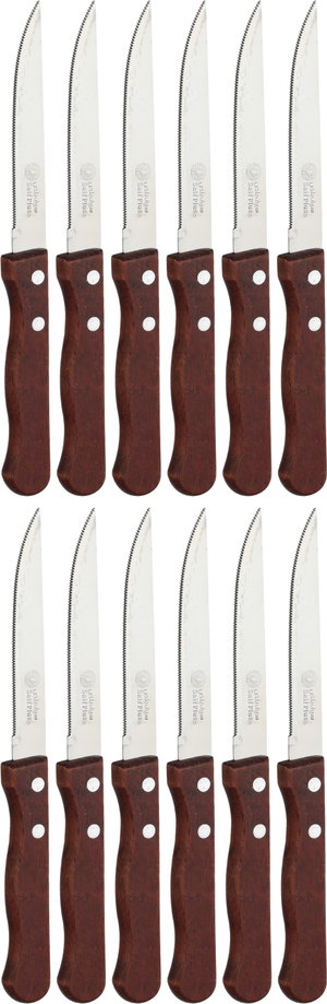 طقم سكاكين ستانلس استيل السيف بلص، 10 سم،12 حبة، يد خشب - فضي خشبي product image 2
