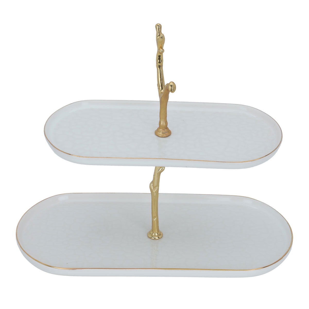 Al Saif Gallery porcelain dessert serving stand, oval, golden stand, 2 levels - white product image