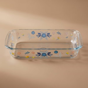 صينية فرن زجاج السيف غاليري، 30×17×5 سم، 1.6 لتر، نقش ورد - شفاف ازرق product image