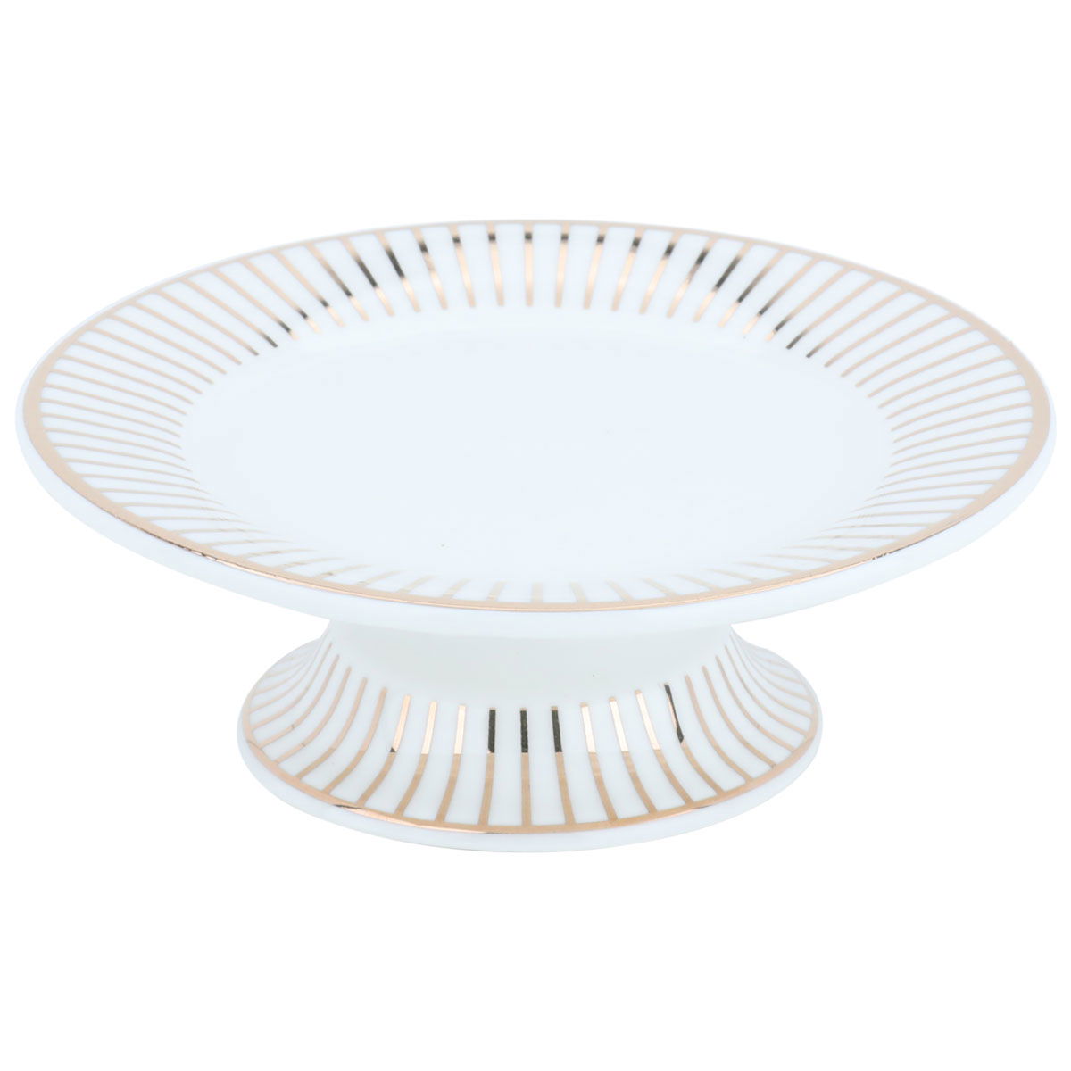 Al Saif Gallery porcelain dessert stand, 13 x 13 x 4.5 cm, circular, golden stripes pattern - white product image