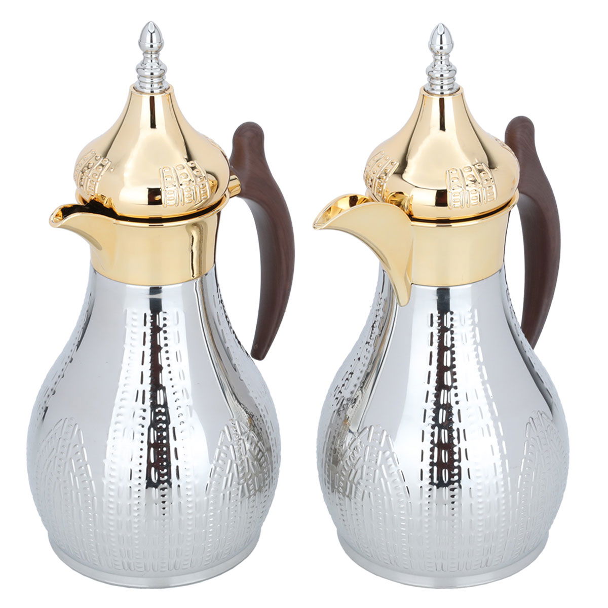 Al Saif Gallery Haila Thermos set, 1.2/1.2 liters, two pieces, wooden handle, steel inner case, steel outer case - silver product image 2