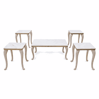 طقم طاولات سيراميك و معدن، 5 قطع - ابيض ذهبي product image 3
