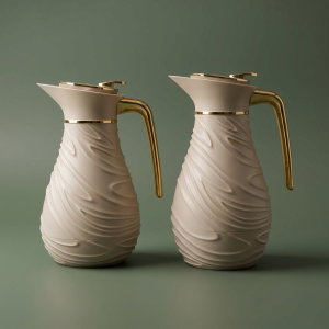 Al Saif Gallery thermos set, 2 pieces, 1/0.75 liter, glass inner container, plastic outer shell - light brown product image