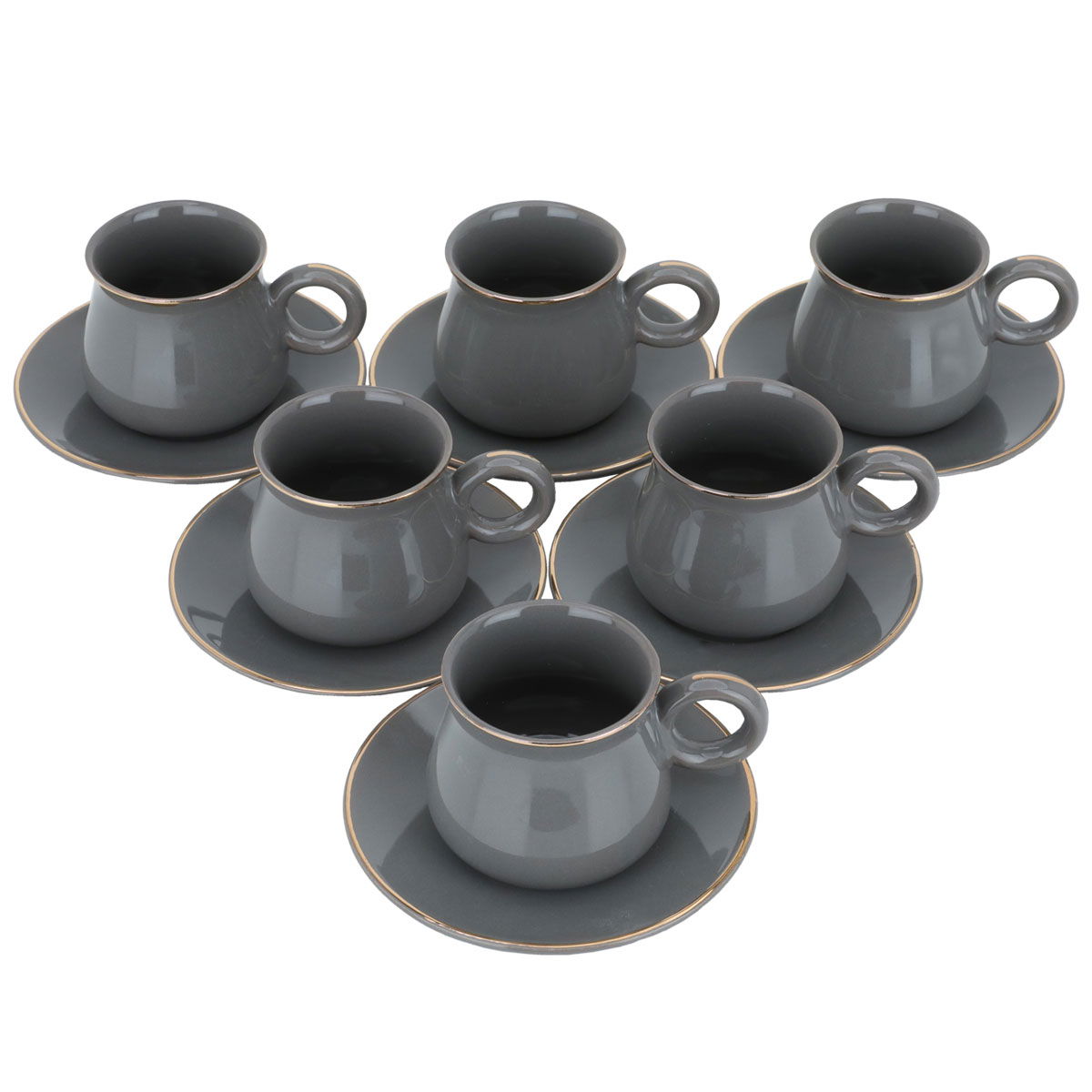 طقم أكواب قهوة تركي بورسلان السيف غاليري، 12 قطعة، 220 مل - رمادي غامق product image 2