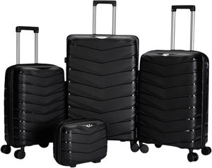 طقم شنط سفر بولي بروبيلين ليمرا، 4 مقاسات، 4 عجلات، بزاوية 360 درجة، OT-8013 - أسود product image