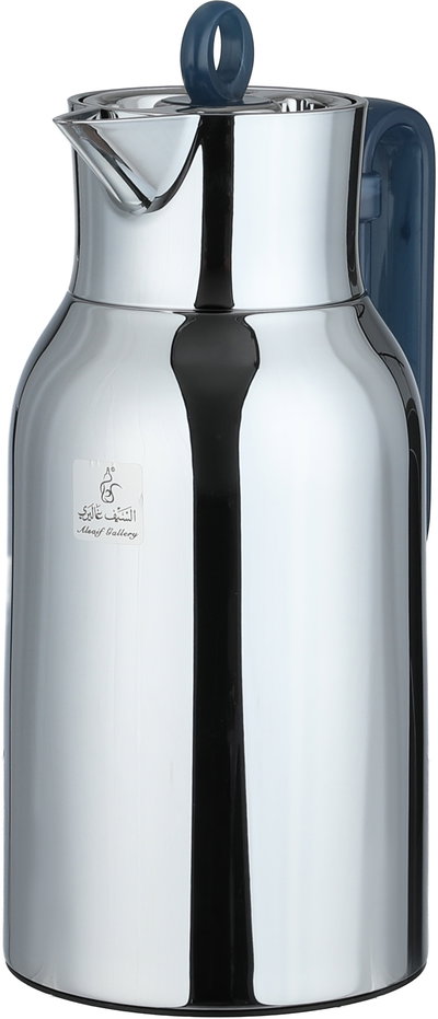 Al Saif Gallery Al Durra Thermos Set, 1/1 Liter, 2 Pieces, Glass Inner Container, Push Button, Blue Marble Handle - Silver product image 4