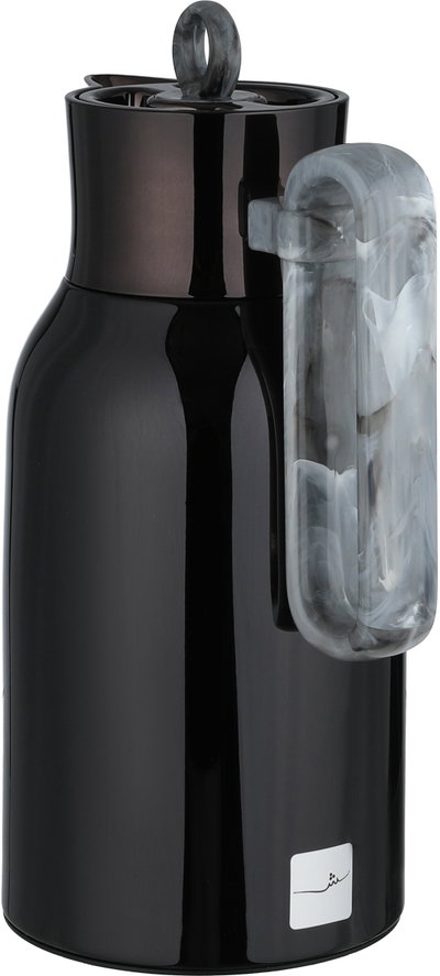 Al Saif Gallery Al Durra Thermos Set, 1/1 Liter, 2 Pieces, Glass Inner Container, Push Button, Marble Gray Handle - Glossy Black product image 7