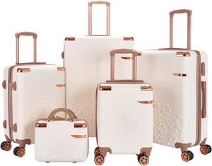 طقم شنط سفر ABS ليمرا، 5 مقاسات، 4 عجلات، زاويه 360 درجة، LMA-16150 - بيج ذهبي product image