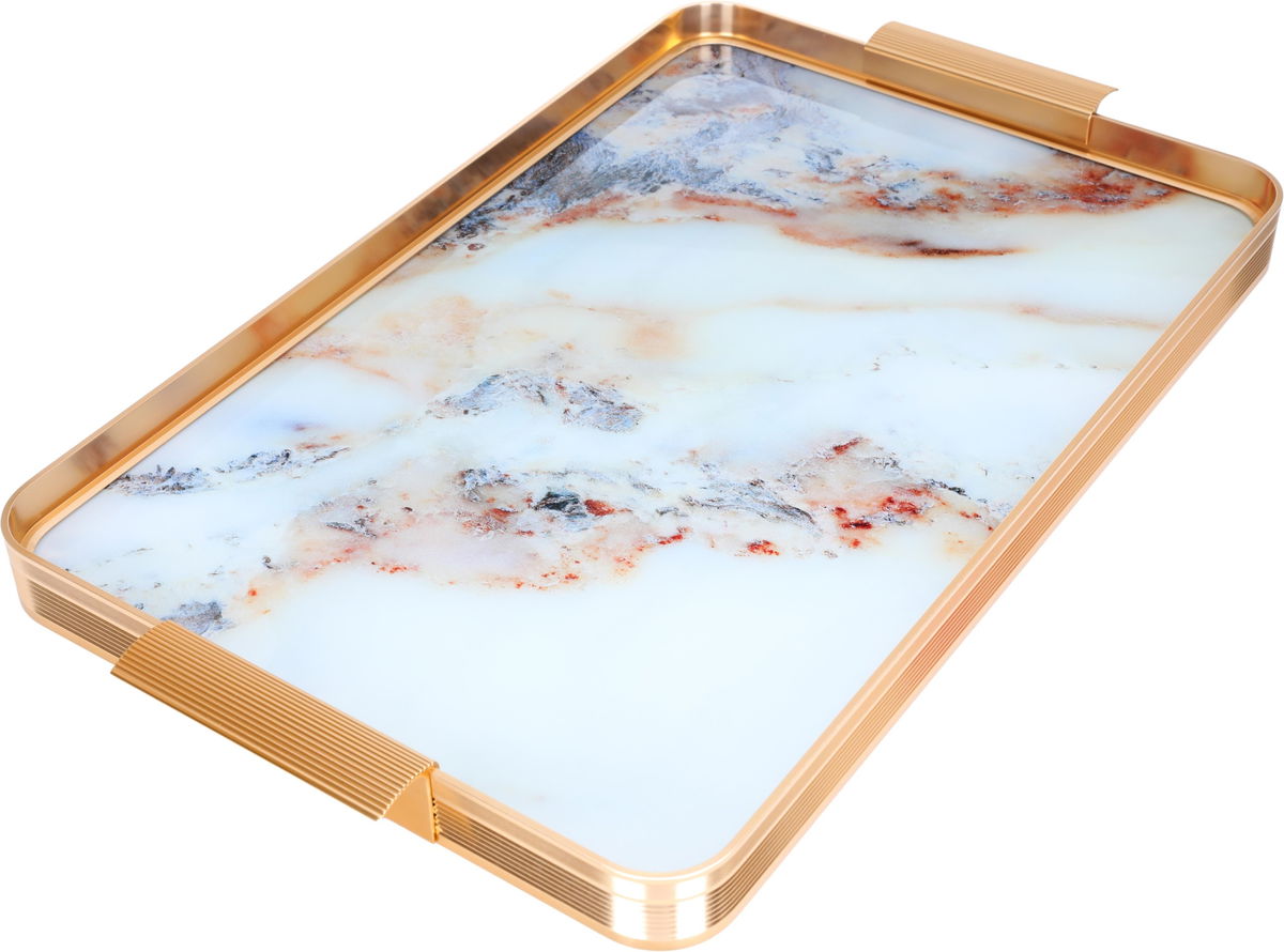 Tofaria Al Saif Gallery Steel Presentation, 32 x 49 cm, rectangular, marble pattern - white/gold product image 2