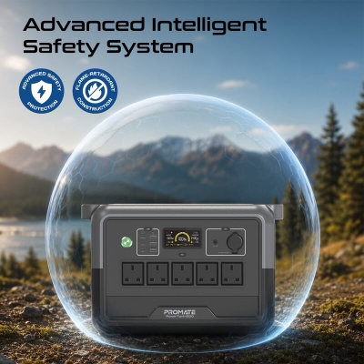 محطة طاقة محمولة بروميت، 1200 واط، 315000 مللي أمبير، 5 منافذ تيار متردد، شاشة ديجيتال، Promate PowerTank-1200 - اسود product image 4