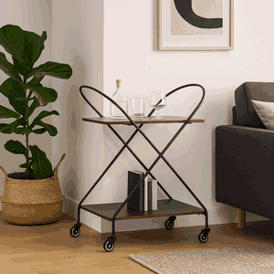 عربة تقديم الطعام معدن و خشب، 72×40×78 سم، 2 رف، عجلات دوارة 360 - كافيه product image