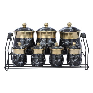 Al Saif Gallery Porcelain Spice Box Set, 7 Pieces - Black Gold product image 2