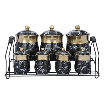 Al Saif Gallery Porcelain Spice Box Set, 7 Pieces - Black Gold product image 2