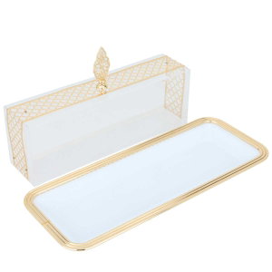 Al Saif Gallery serving tray with steel lid, rectangular - golden white product image 2