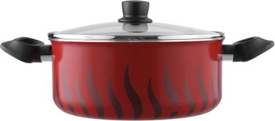 Tefal New Tempo Flame Titanium Coated Saucepan with Handles and Lid, 24cm - Red product image 2