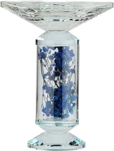 Al Saif Gallery Glass Serving Stand, Decorated With Blue Flowers, Round, 15X15X20 Cm - Clear product image 2