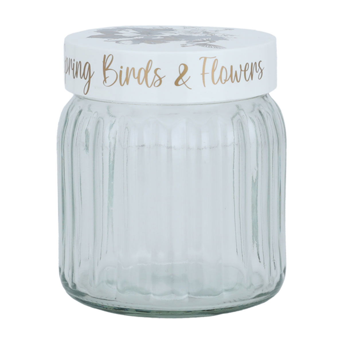 Hervin glass spice jar with white lid, 1 liter, rose pattern - transparent product image