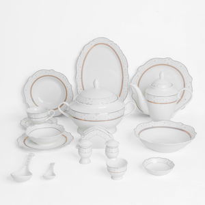 طقم سفرة بورسلان نقش رمادي السيف غاليري، 65 قطعة، دائري - أبيض product image