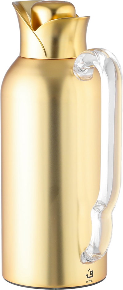 Al Saif Gallery TuwaiqThermos Set, 2 Pieces, 0.7/1 Liter, Glass Inner Material, Transparent Handle, Press Lid - Gold product image 4