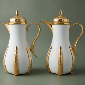 Al Saif Gallery Sana Steel thermos set, 1 litre, golden handle, 2 pieces - white product image