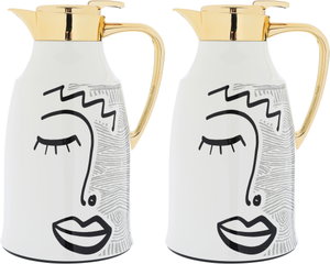 Al Saif Gallery Gemini thermos set, 1/1.3 liter, two pieces, thermal glass inner container, steel outer shell - white product image 2